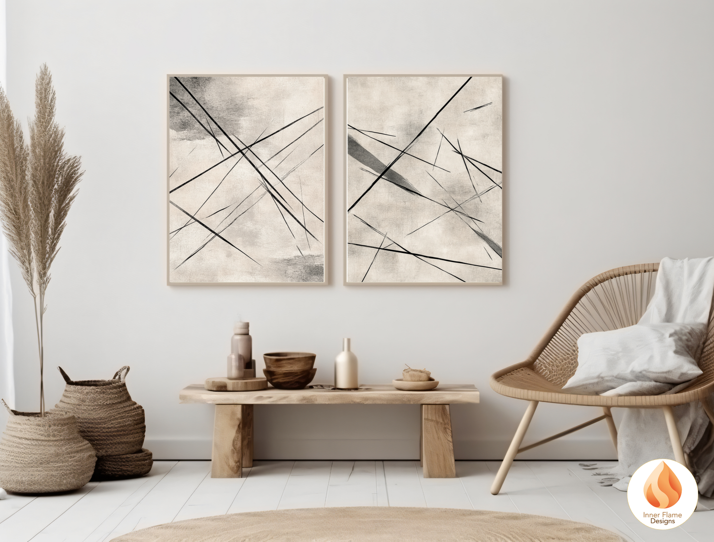 Linear Line Art for Modern Home Design | Triptych Artwork