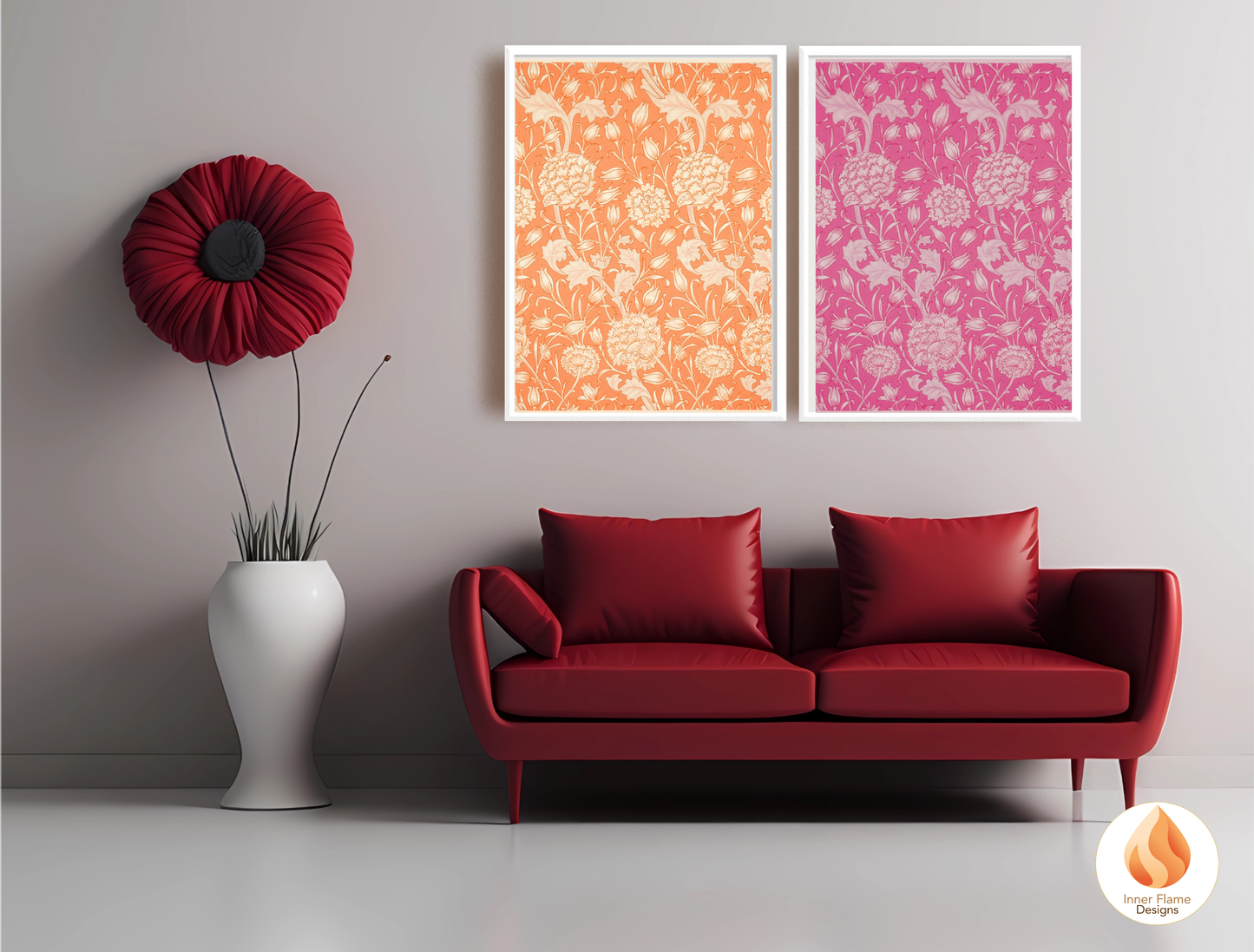 William Morris Inspired Designs - "Wild Tulip" | Abstract Botanical Art for Modern Home Design | Triptych Artwork