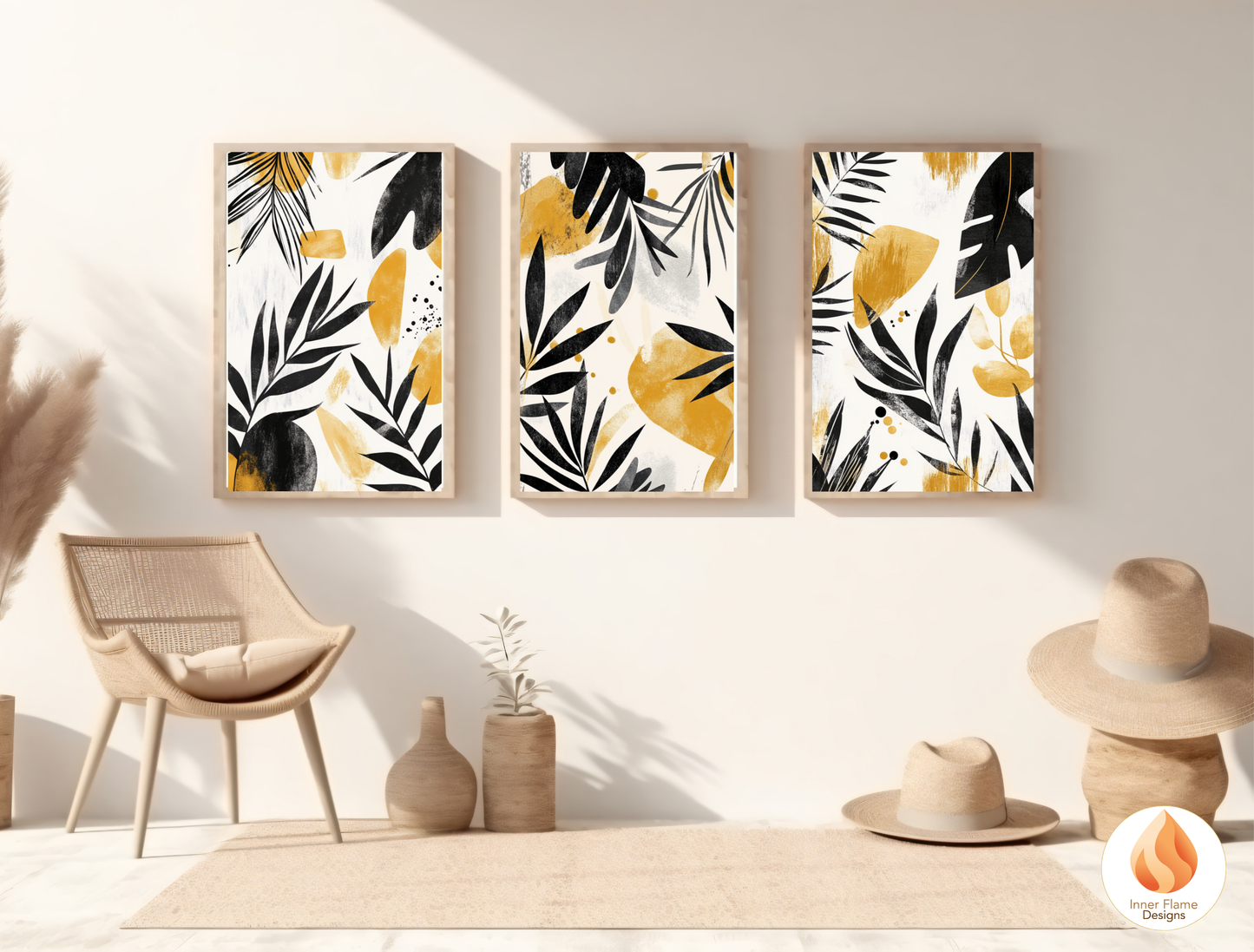 Expressive Botanical Art for Modern Home Design | Triptych Artwork