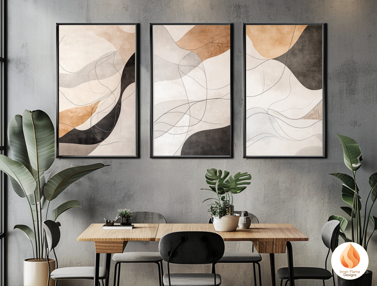 Neutral Line Art for Modern Home Design | Triptych Artwork