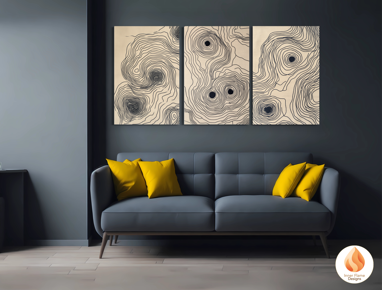 Contoured Line Art for Modern Home Design | Triptych Artwork