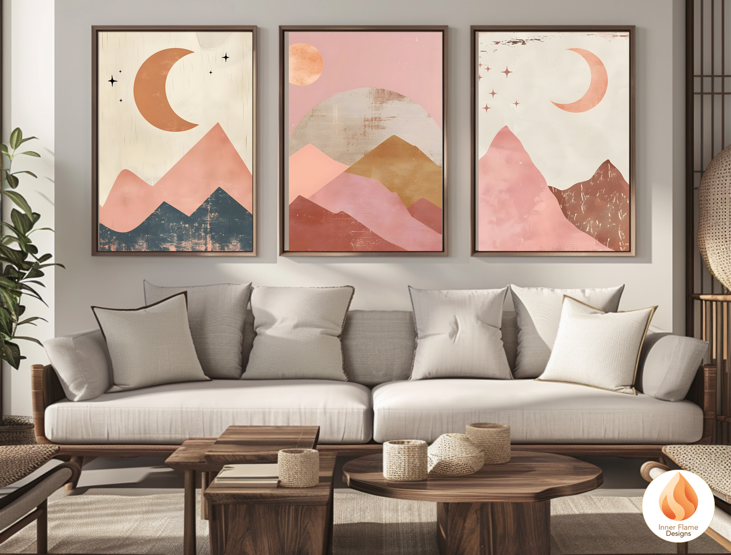 Soothing Boho Wall Art Décor for Modern Home Design | Triptych Artwork (Series 3)