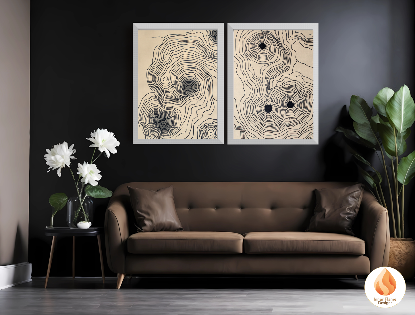 Contoured Line Art for Modern Home Design | Triptych Artwork