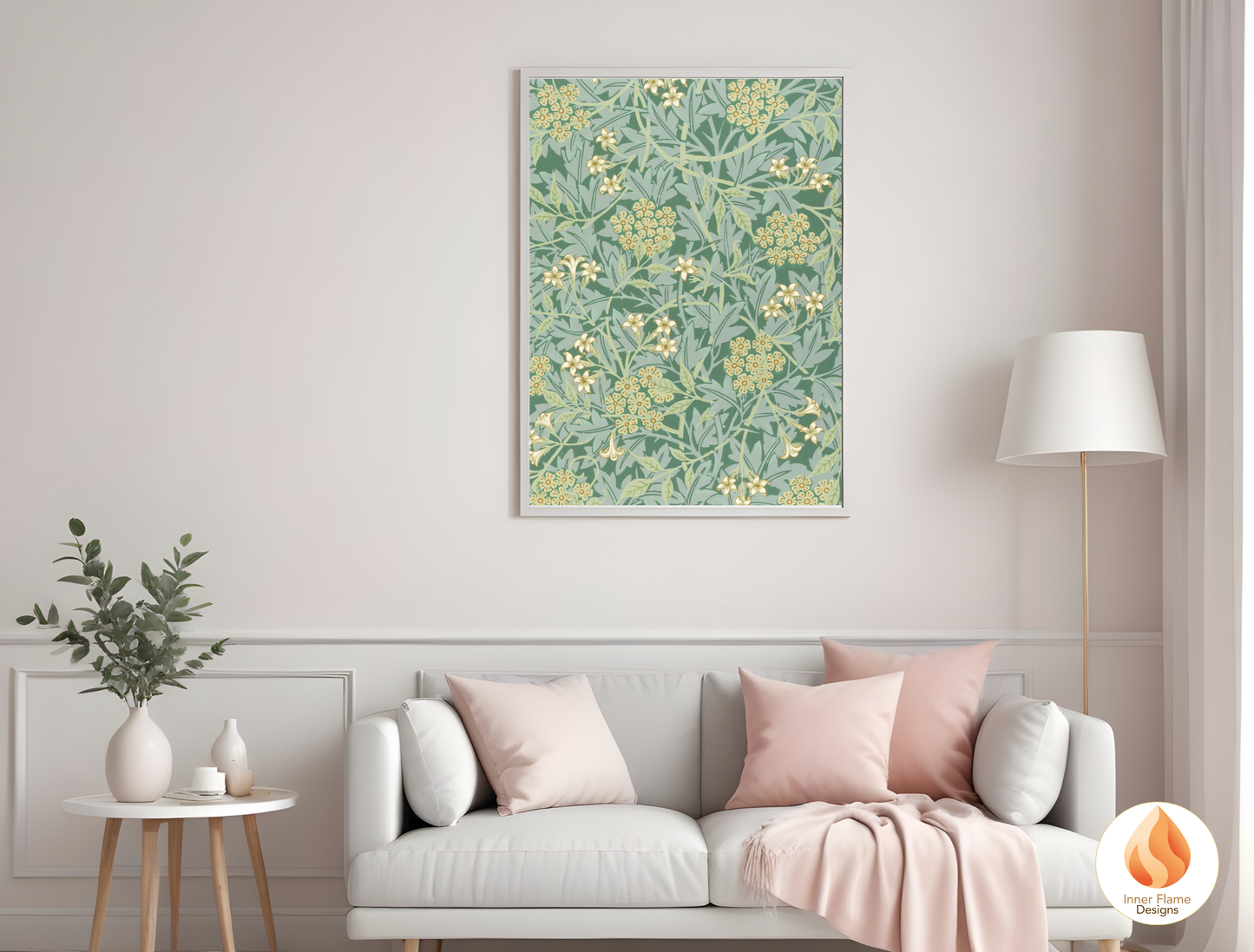 William Morris Inspired Designs - "Jasmine" | Abstract Botanical Art for Modern Home Design | Triptych Artwork