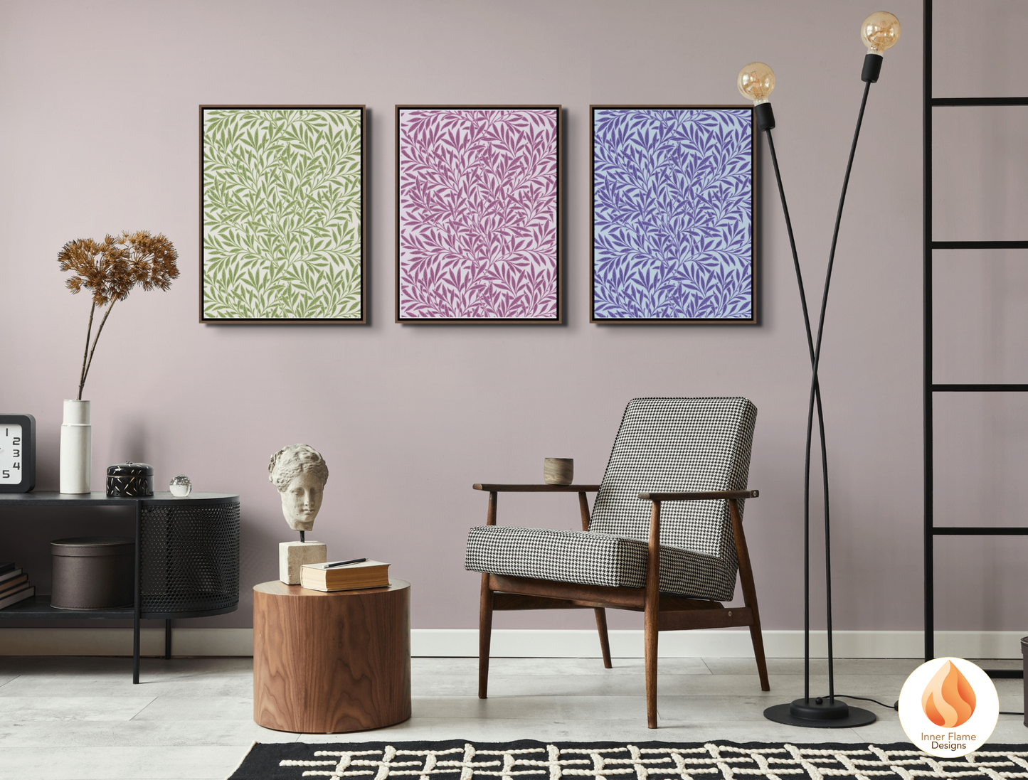 William Morris Inspired Designs - "Willow" | Abstract Botanical Art for Modern Home Design | Triptych Artwork