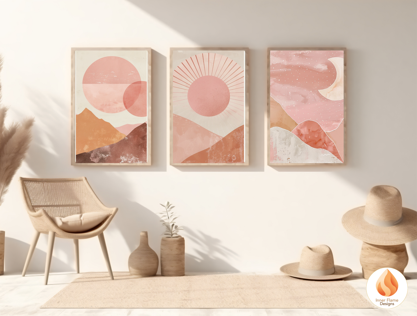 Soothing Boho Wall Art Décor for Modern Home Design | Triptych Artwork (Series 1)