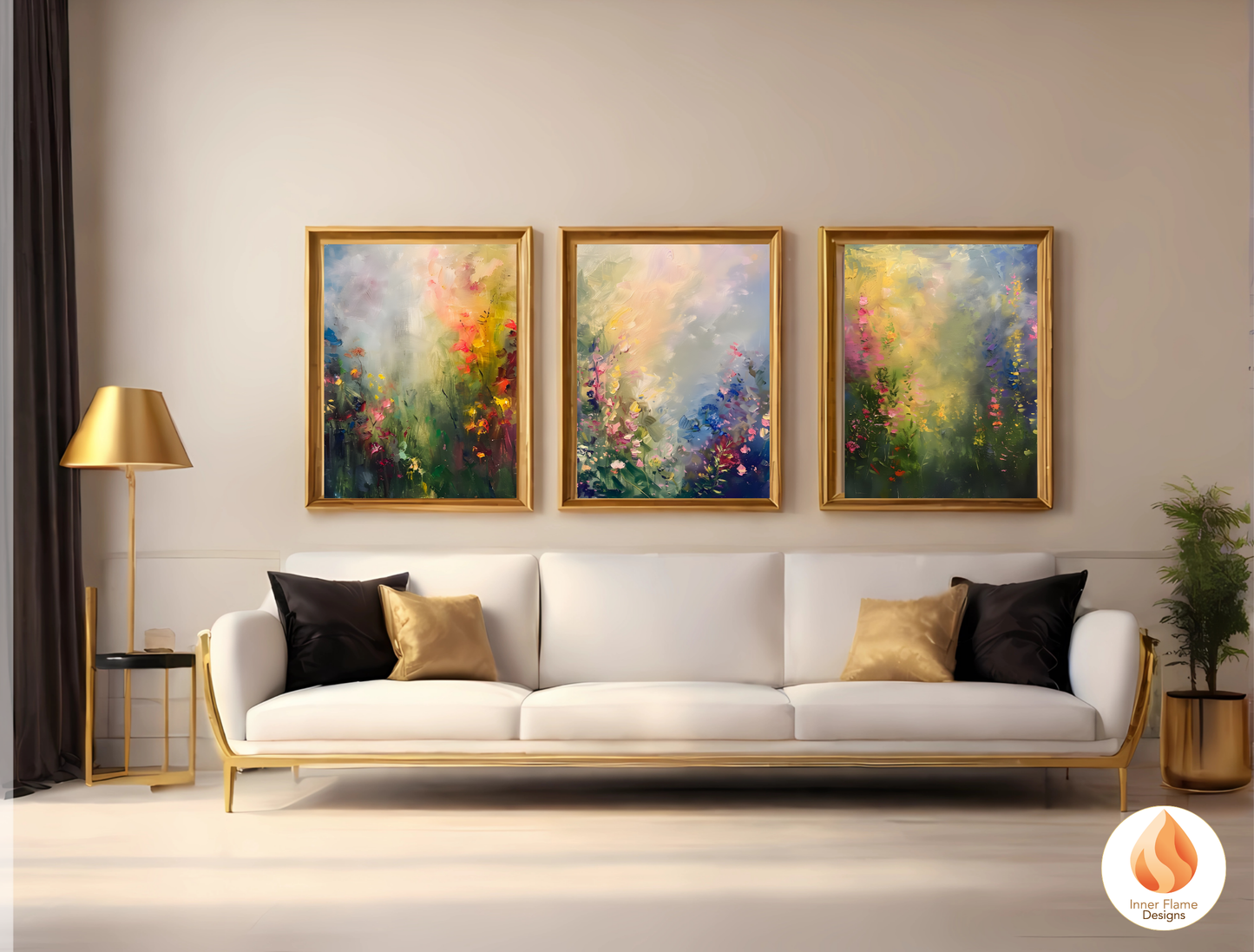 Luminous Flower Artwork for Modern Home Design | Triptych Artwork