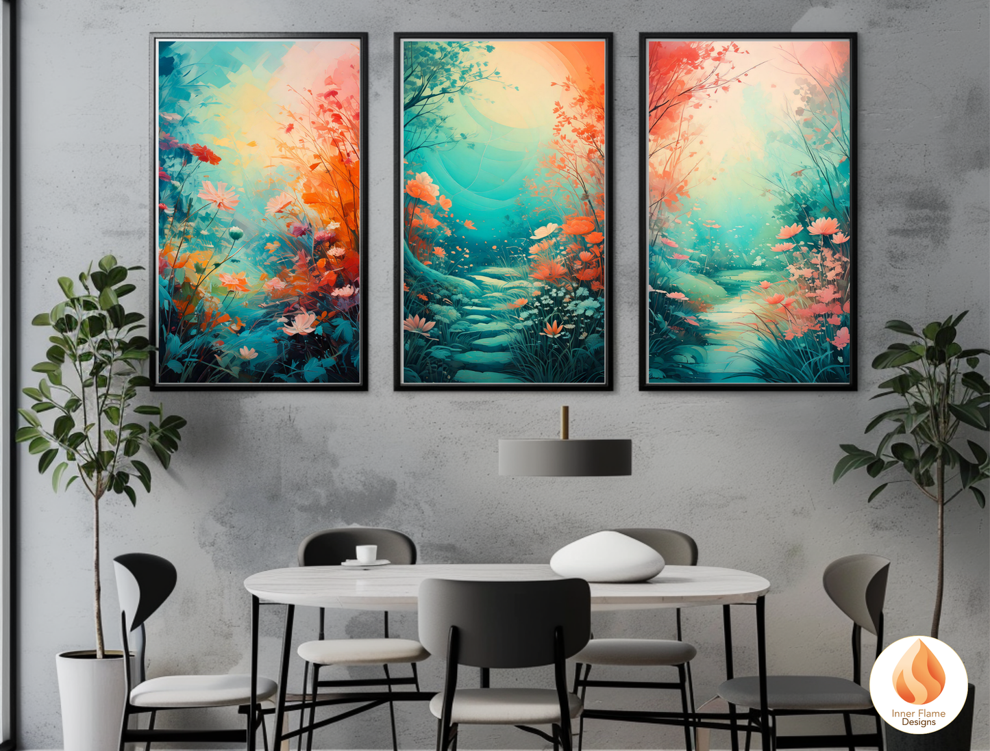 Incandescent Botanical Art for Modern Home Design | Triptych Artwork