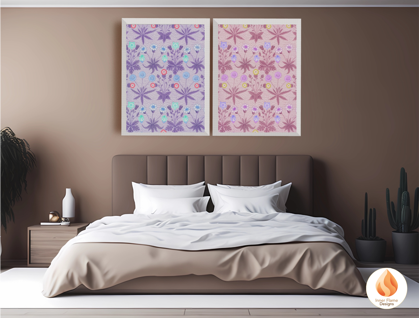 William Morris Inspired Designs - "Daisy" | Abstract Botanical Art for Modern Home Design | Triptych Artwork