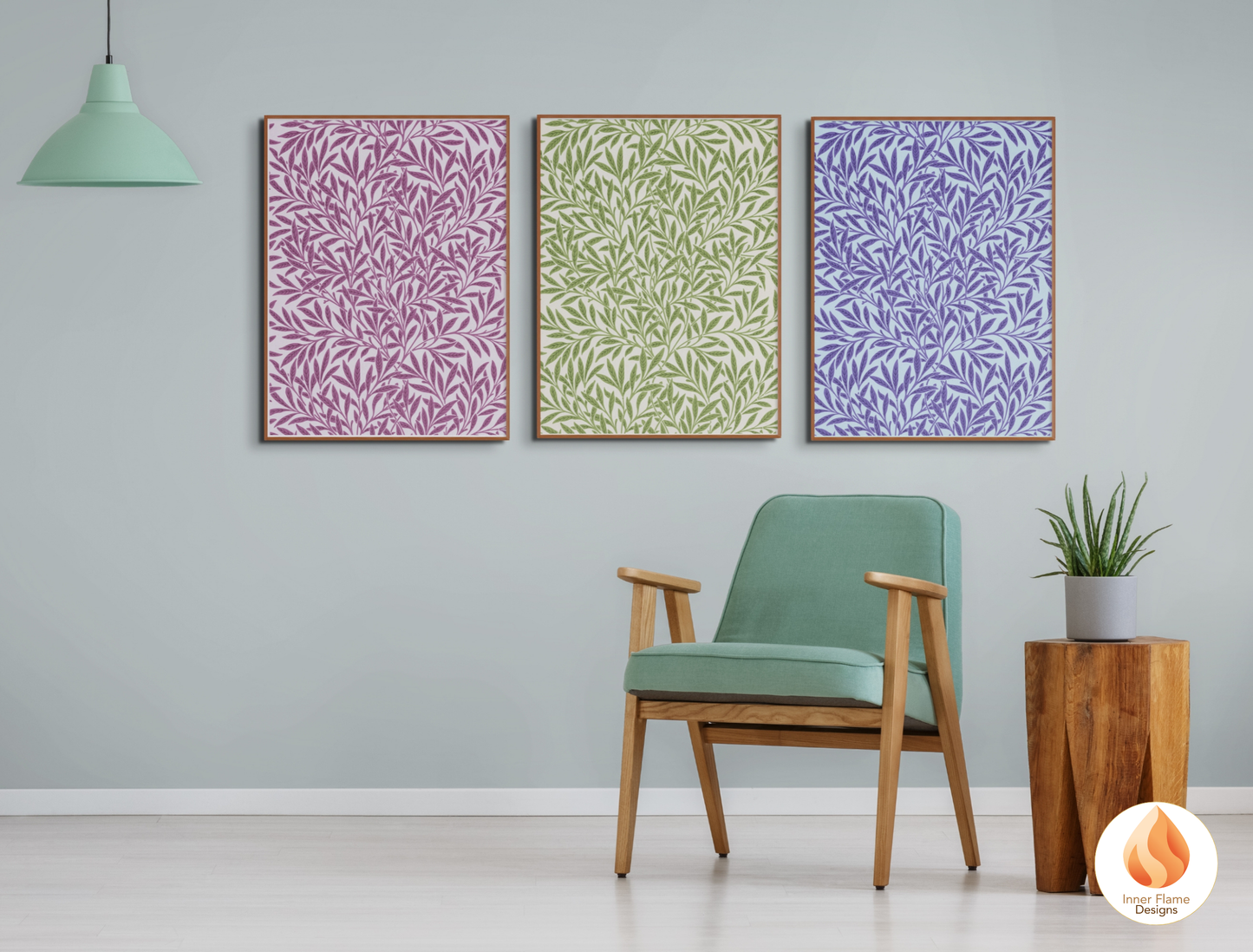 William Morris Inspired Designs - "Willow" | Abstract Botanical Art for Modern Home Design | Triptych Artwork