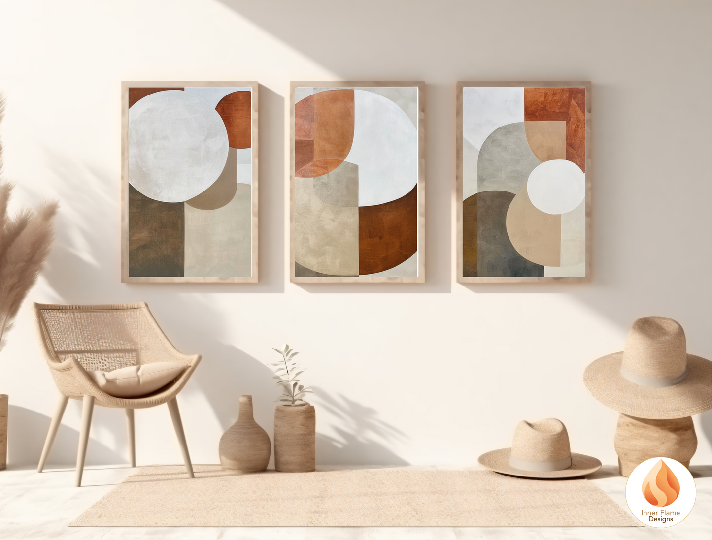 Earthy Geometric Artwork for Modern Home Design | Triptych Artwork
