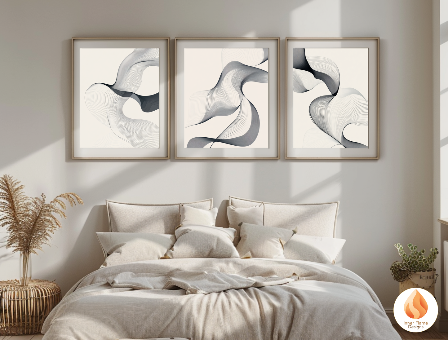 Flowing Line Art for Modern Home Design | Triptych Artwork