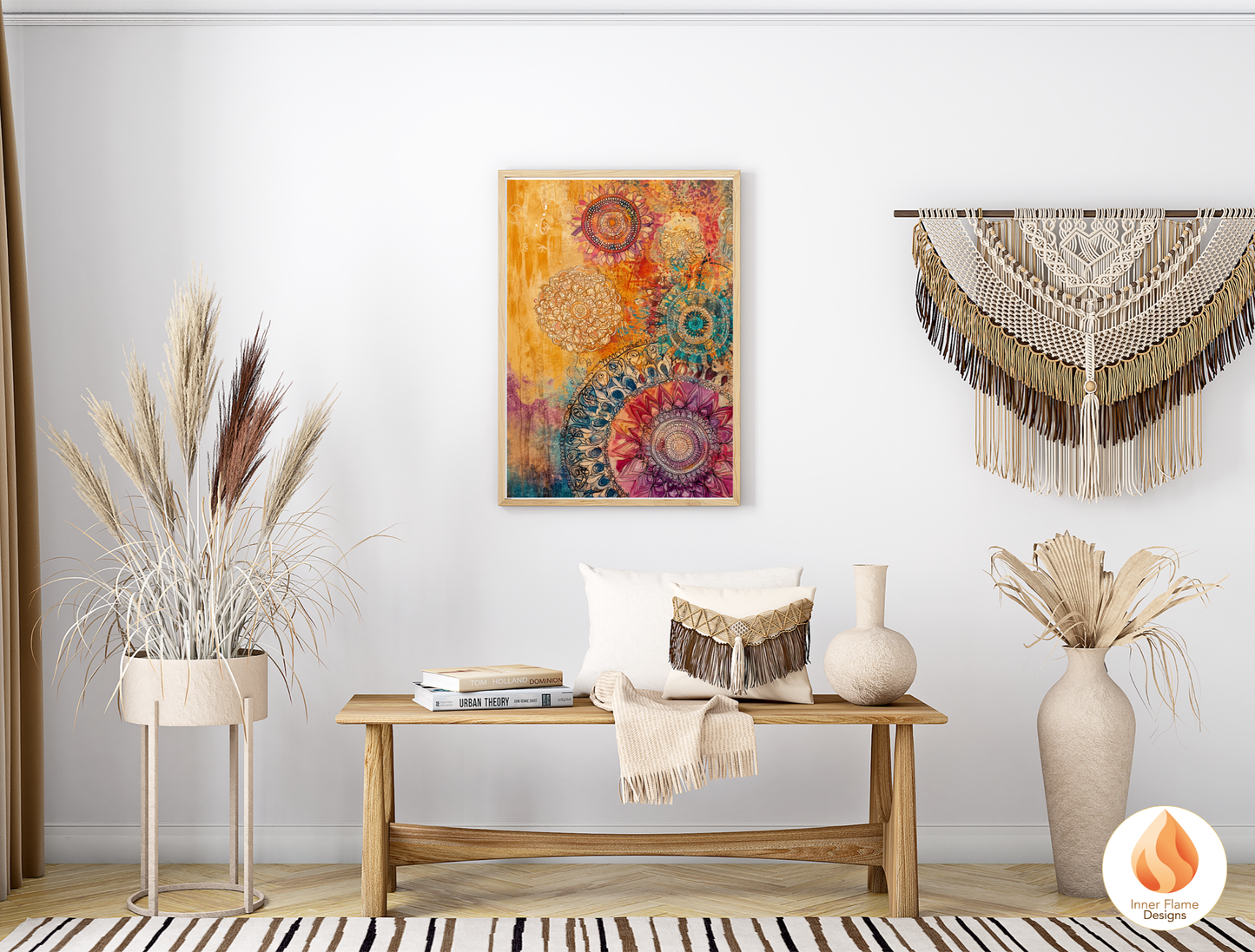 Kaleidoscopic Boho Wall Art Décor for Modern Home Design | Triptych Artwork
