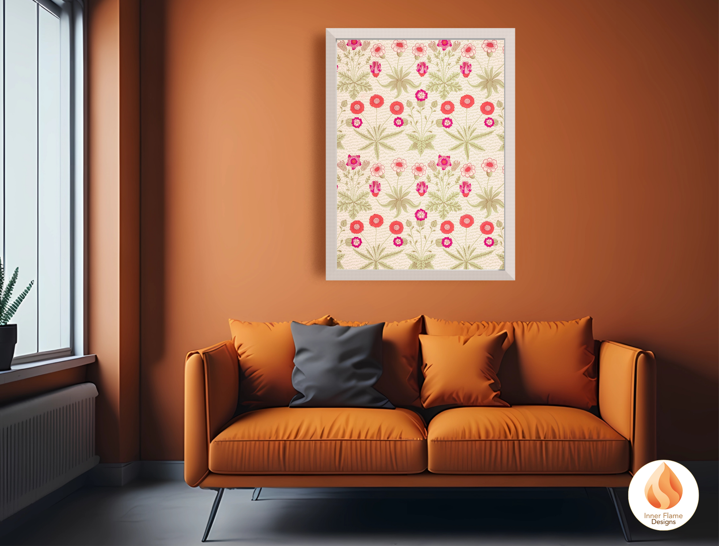 William Morris Inspired Designs - "Daisy" | Abstract Botanical Art for Modern Home Design | Triptych Artwork