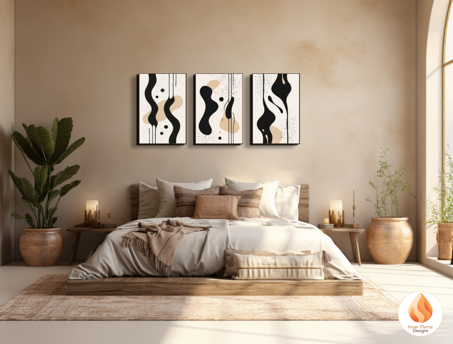 Fluid Minimalist Art for Modern Home Design | Triptych Artwork