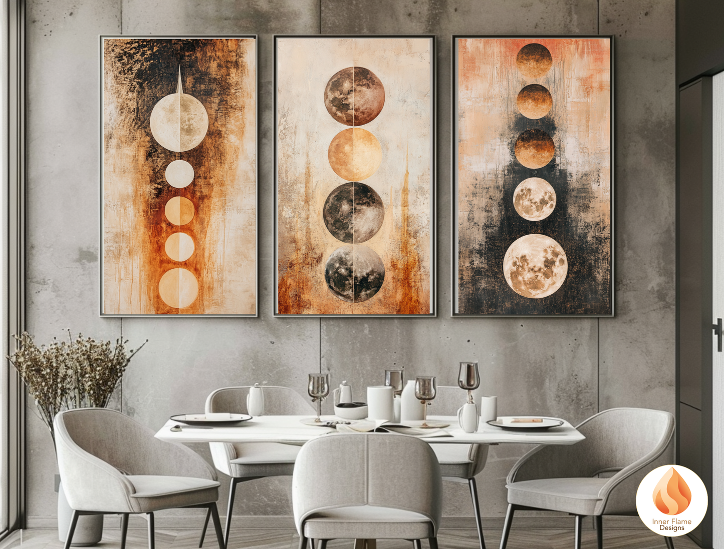Cosmic Boho Wall Art Décor for Modern Home Design | Triptych Artwork (Series 1)