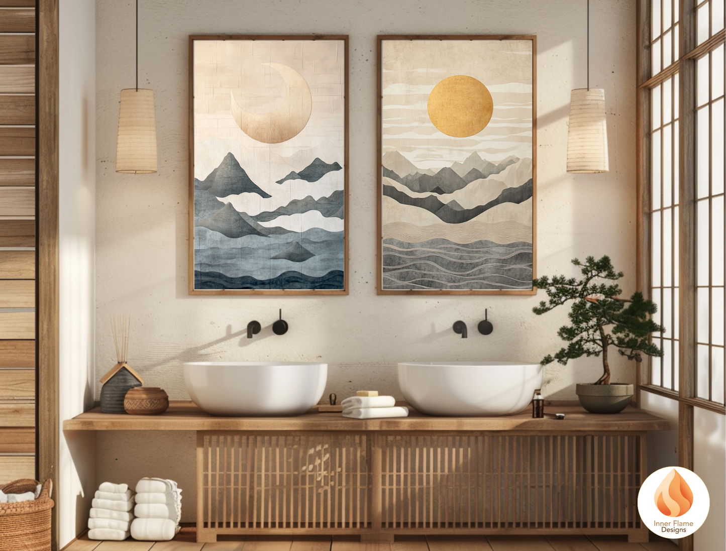 Poetic Japandi Art for Modern Home Design | Diptych Artwork