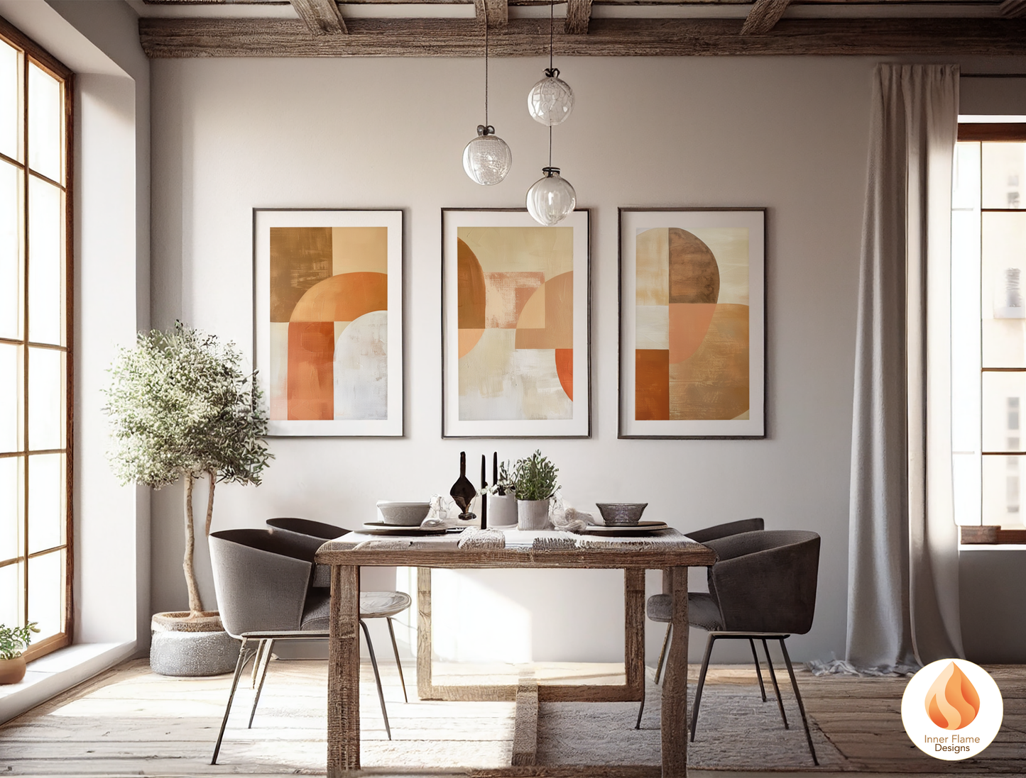 Terracotta Geometric Artwork for Modern Home Design | Triptych Artwork
