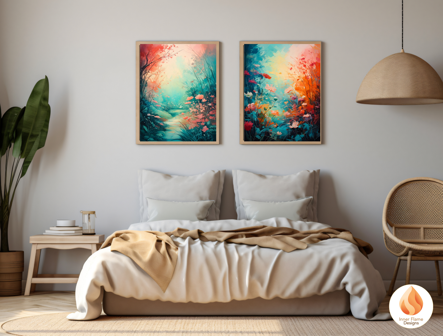 Incandescent Botanical Art for Modern Home Design | Triptych Artwork
