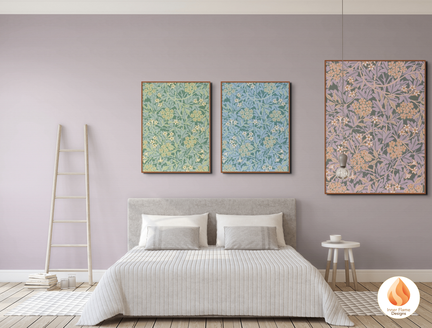 William Morris Inspired Designs - "Jasmine" | Abstract Botanical Art for Modern Home Design | Triptych Artwork