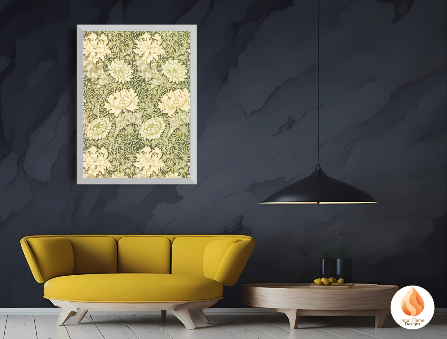William Morris Inspired Designs - "Chrysanthemum" | Abstract Botanical Art for Modern Home Design | Triptych Artwork