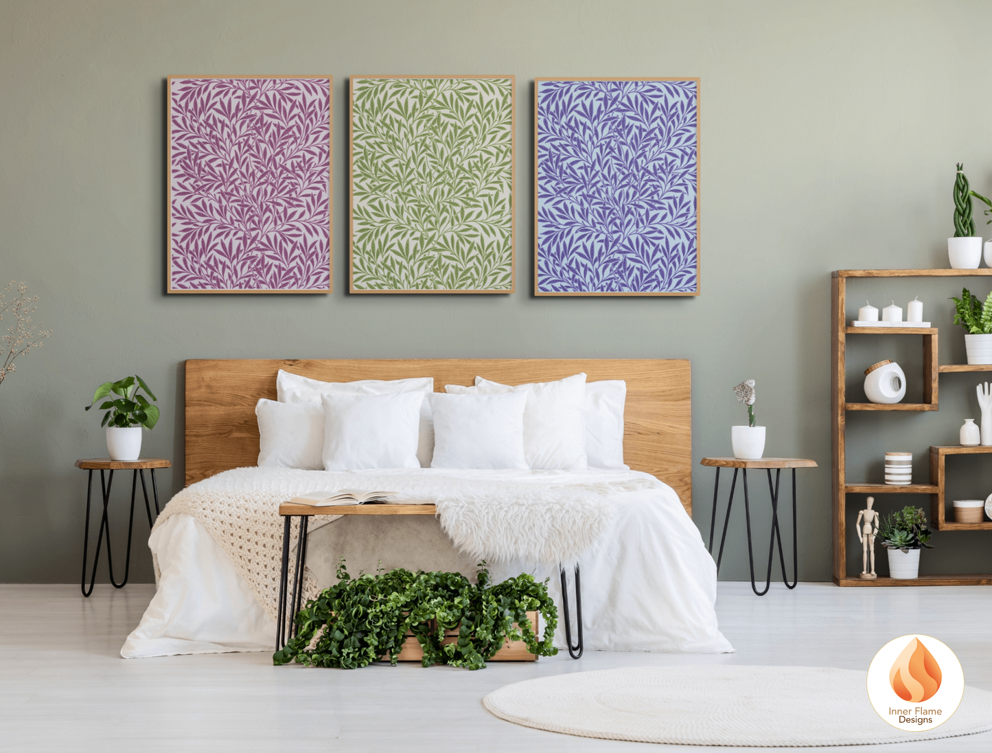 William Morris Inspired Designs - "Willow" | Abstract Botanical Art for Modern Home Design | Triptych Artwork