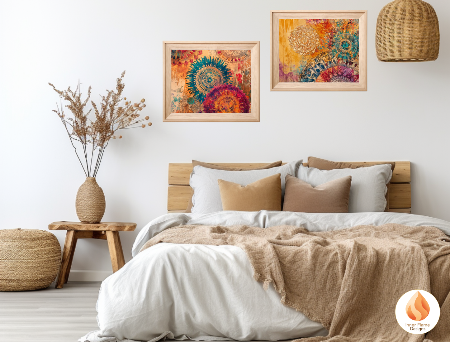 Kaleidoscopic Boho Wall Art Décor for Modern Home Design | Triptych Artwork