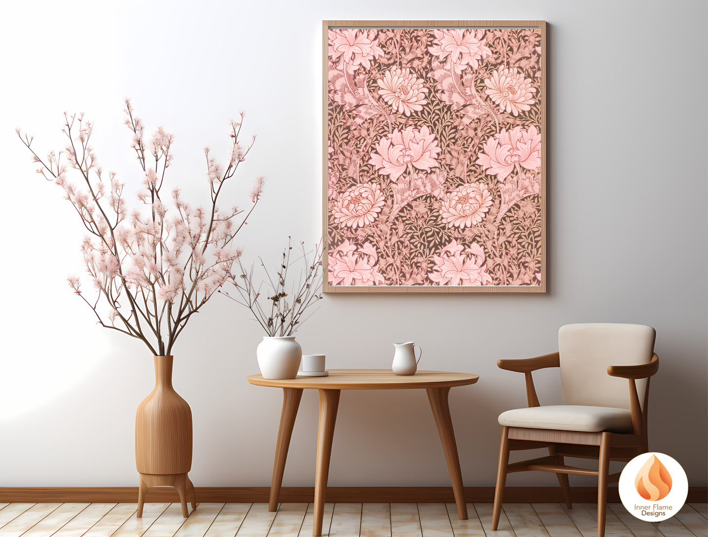William Morris Inspired Designs - "Chrysanthemum" | Abstract Botanical Art for Modern Home Design | Triptych Artwork