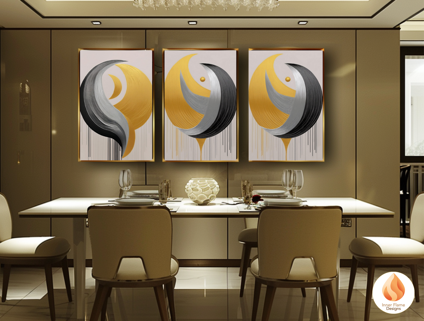 Futuristic Geometric Artwork for Modern Home Design | Triptych Artwork