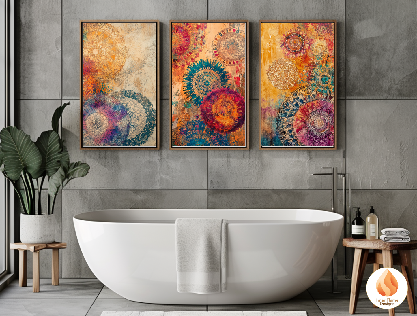 Kaleidoscopic Boho Wall Art Décor for Modern Home Design | Triptych Artwork