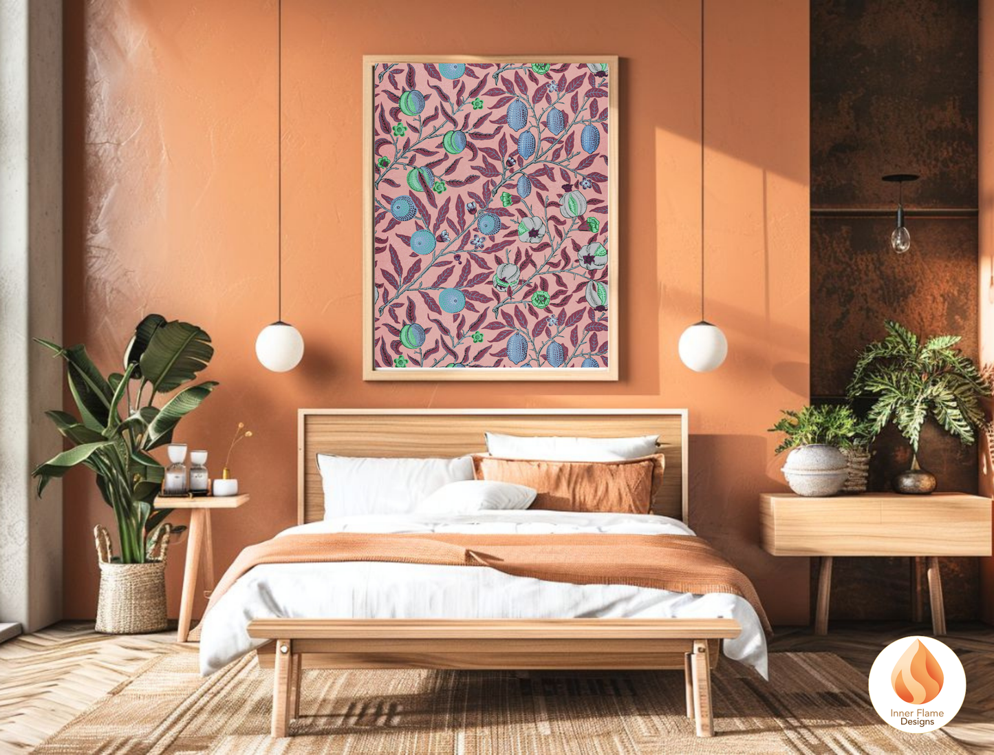 William Morris Inspired Designs - "Fruit (or Pomegranate)" | Abstract Botanical Art for Modern Home Design | Triptych Artwork