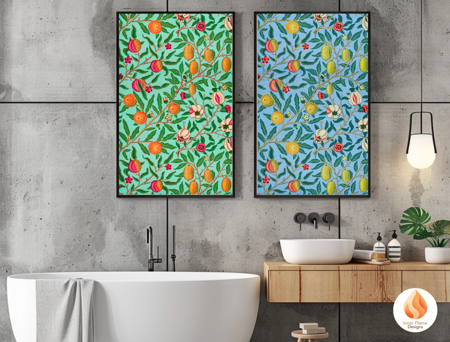William Morris Inspired Designs - "Fruit (or Pomegranate)" | Abstract Botanical Art for Modern Home Design | Triptych Artwork