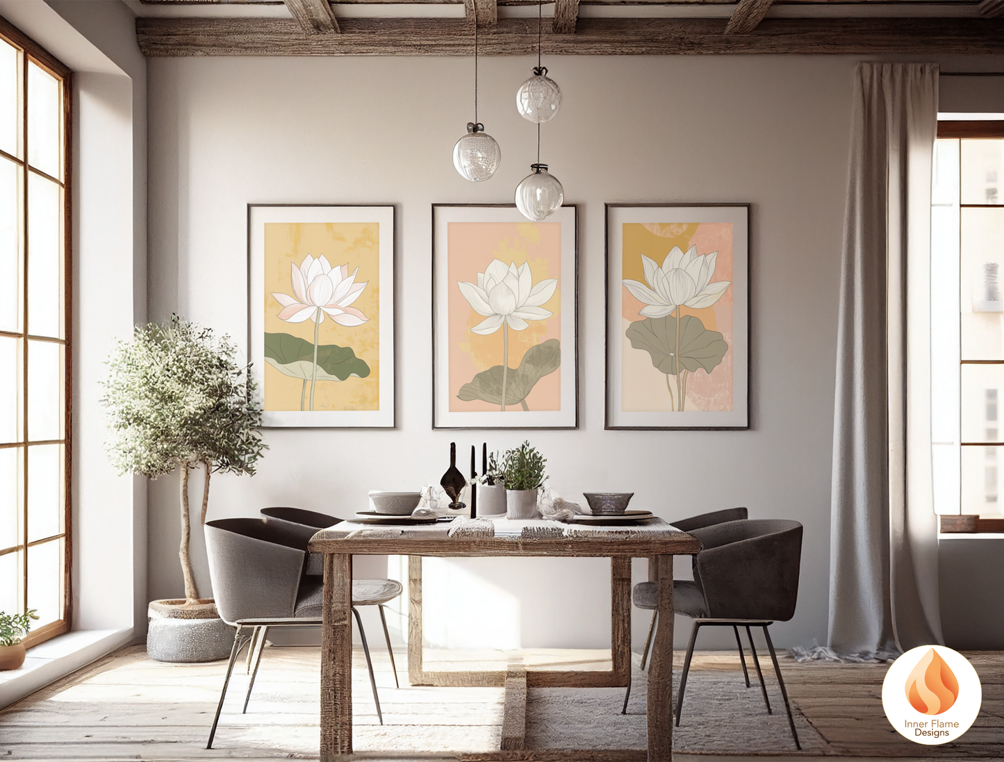 Subtle Japandi Art for Modern Home Design | Triptych Artwork (Series 1)