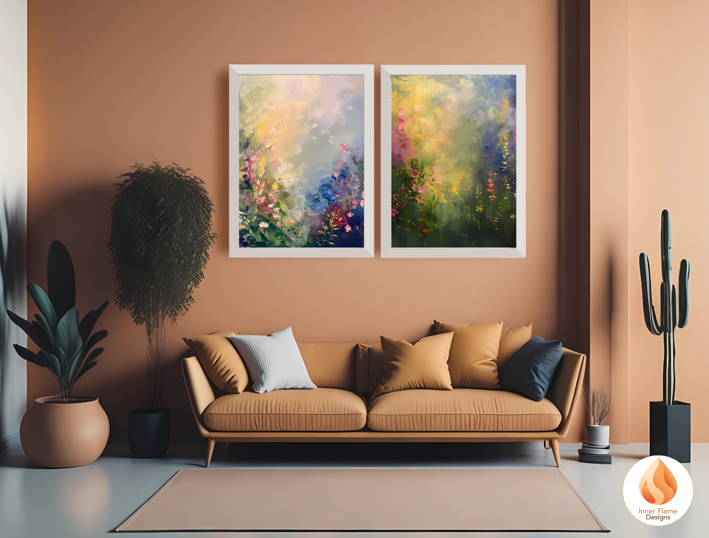 Luminous Flower Artwork for Modern Home Design | Triptych Artwork