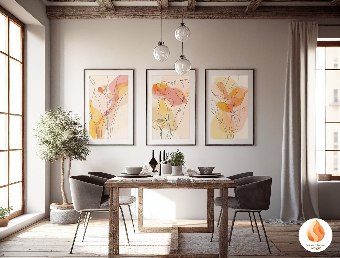 Graceful Line Art for Modern Home Design | Triptych Artwork (Series 3)