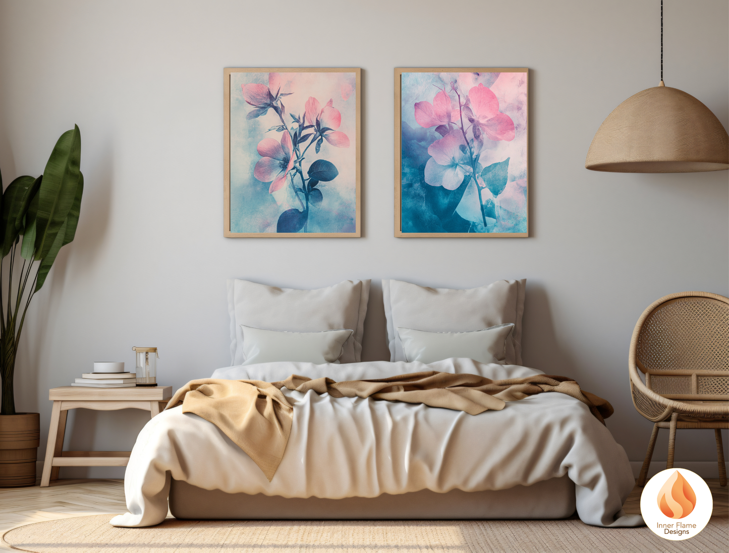 Romantic Flower Artwork for Modern Home Design | Triptych Artwork