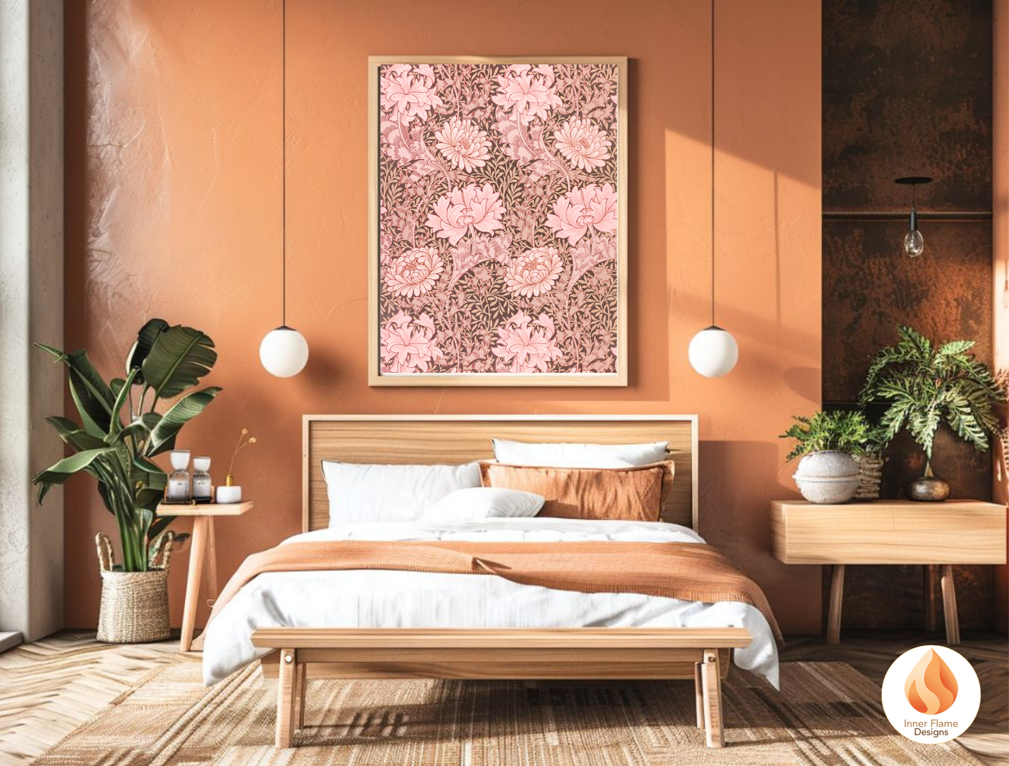 William Morris Inspired Designs - "Chrysanthemum" | Abstract Botanical Art for Modern Home Design | Triptych Artwork