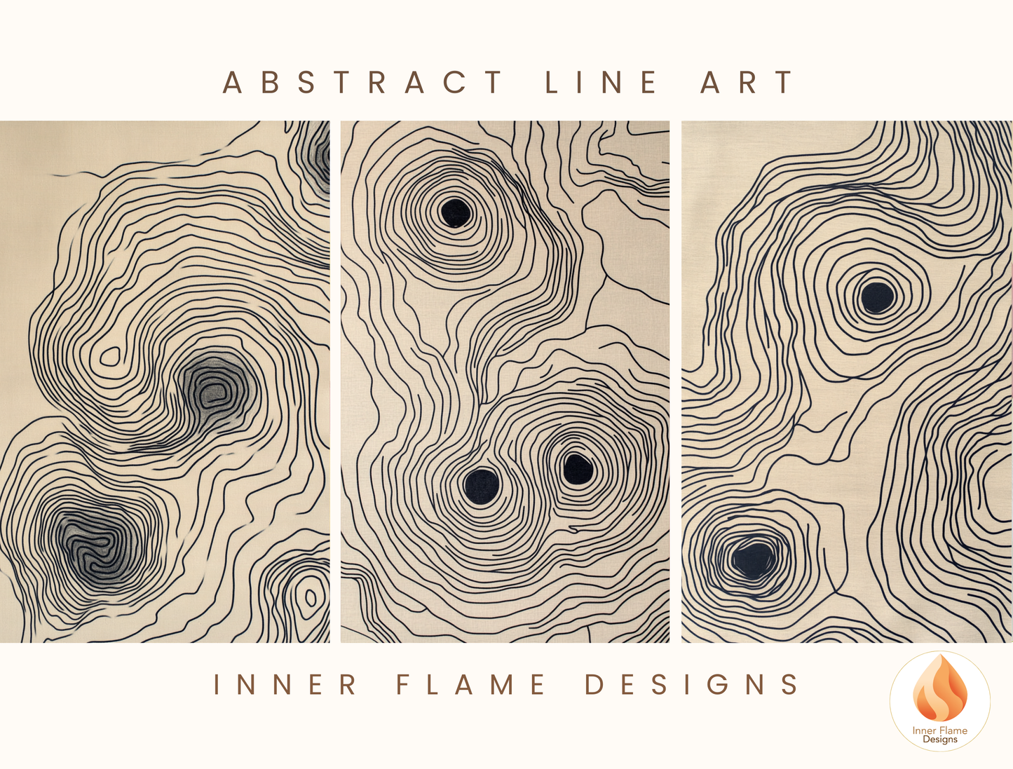 Contoured Line Art for Modern Home Design | Triptych Artwork