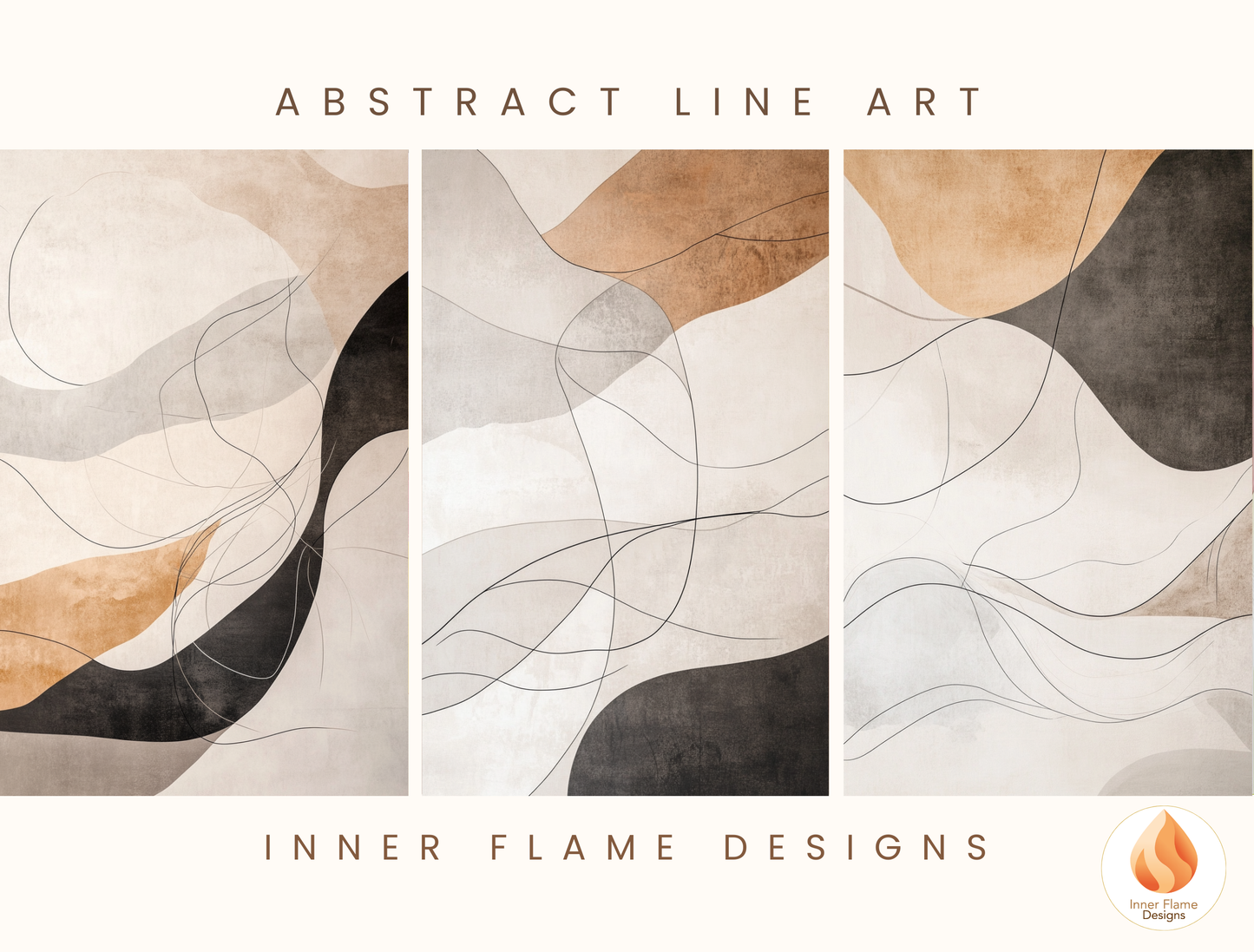 Neutral Line Art for Modern Home Design | Triptych Artwork