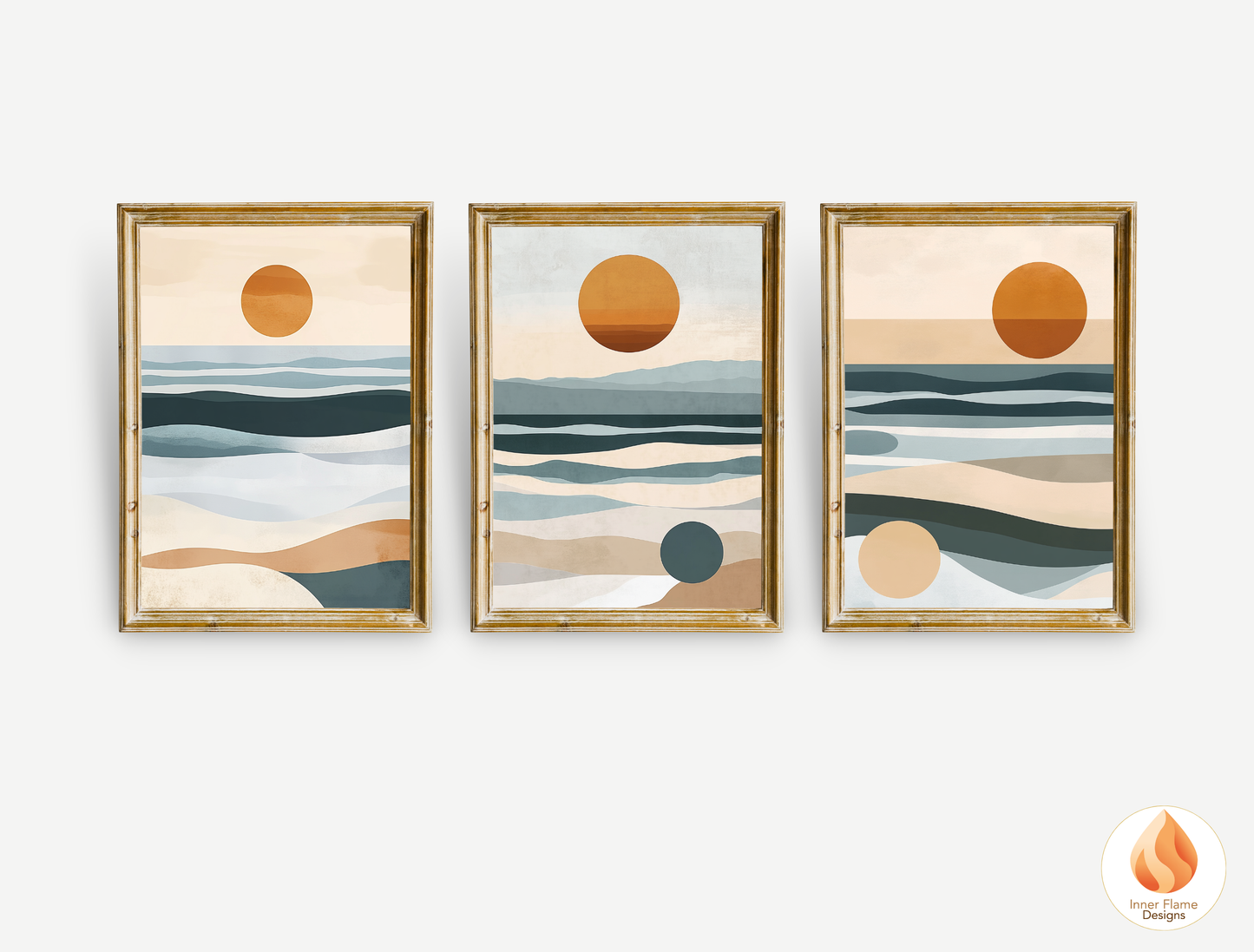 Serene Japandi Art for Modern Home Design | Triptych Artwork