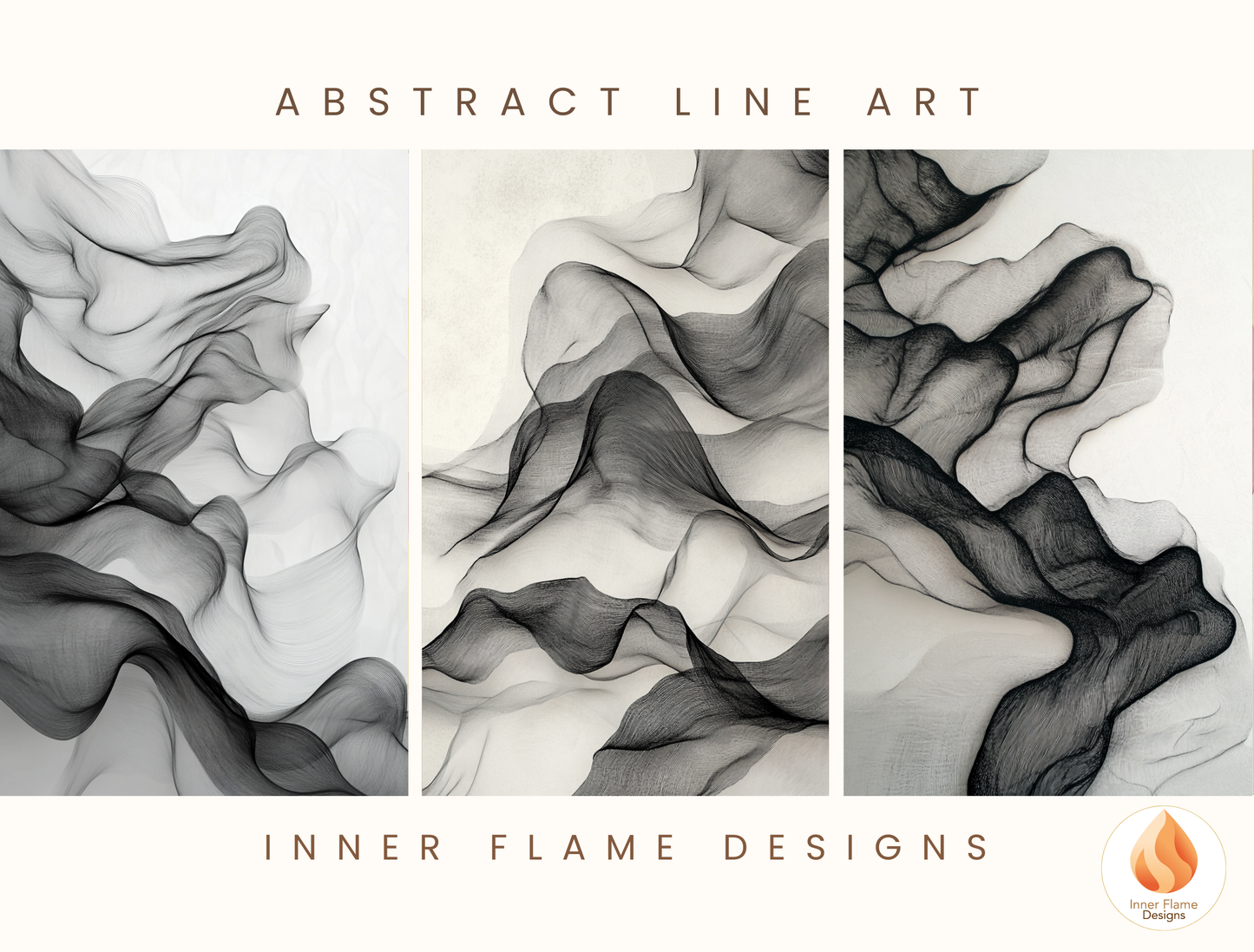 Intricate Line Art for Modern Home Design | Triptych Artwork