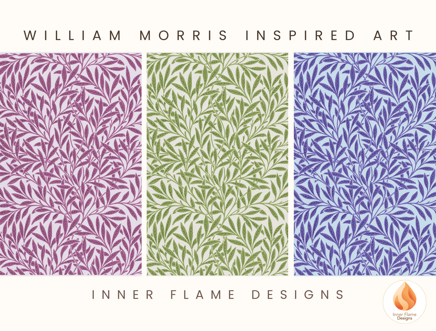 William Morris Inspired Designs - "Willow" | Abstract Botanical Art for Modern Home Design | Triptych Artwork