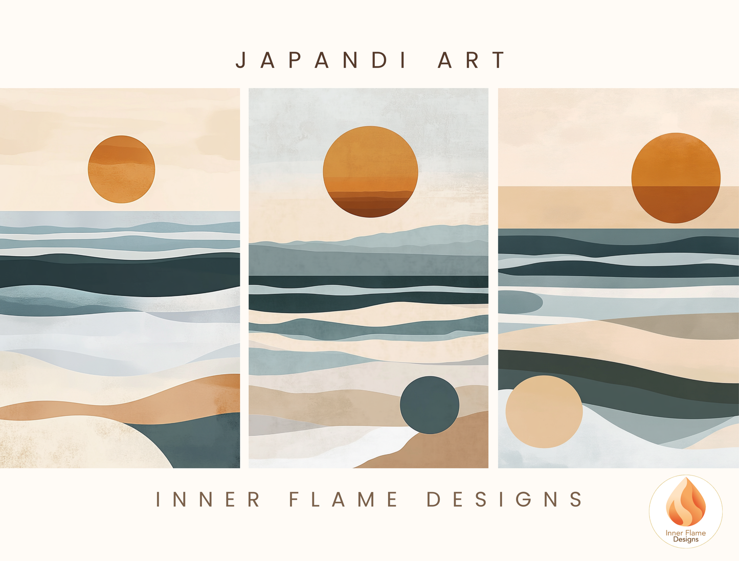 Serene Japandi Art for Modern Home Design | Triptych Artwork