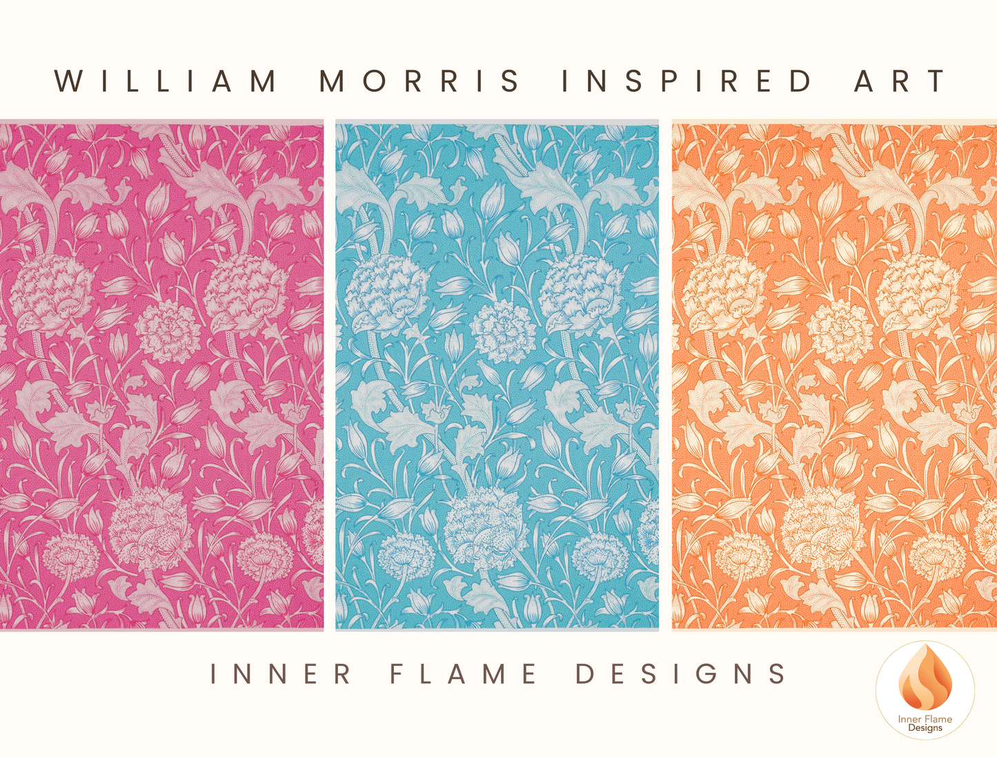 William Morris Inspired Designs - "Wild Tulip" | Abstract Botanical Art for Modern Home Design | Triptych Artwork
