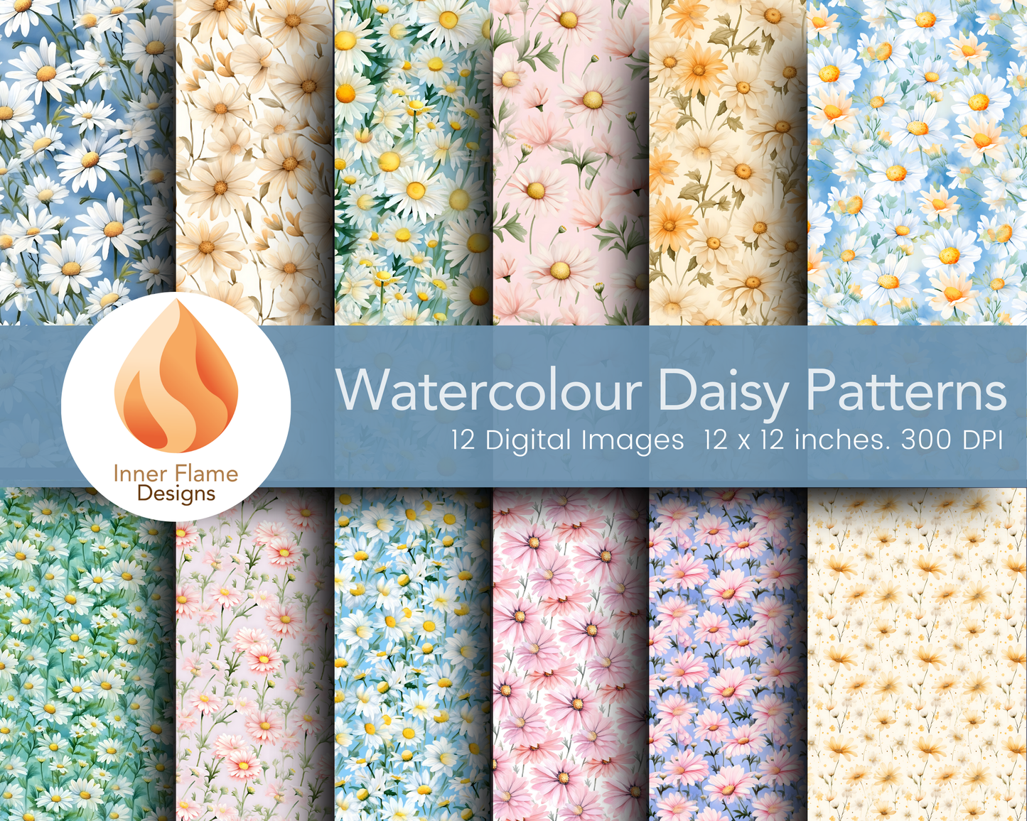 Watercolour Daisy Floral Surface Patterns | Seamless Patterns for Wallpaper, Textiles, Packaging and Digital Designs