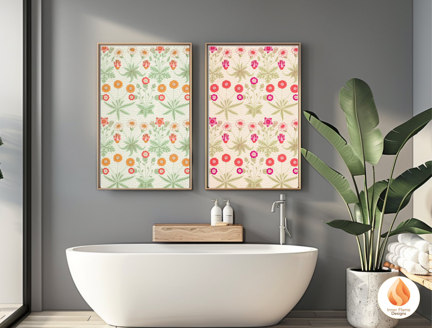 William Morris Inspired Designs - "Daisy" | Abstract Botanical Art for Modern Home Design | Triptych Artwork