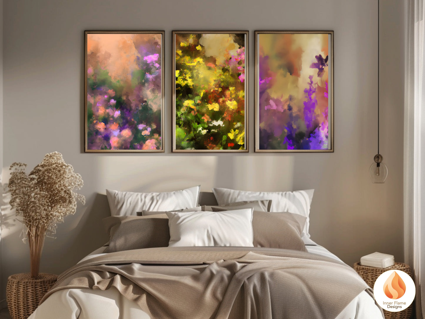 Enchanting Flower Artwork for Modern Home Design | Triptych Artwork