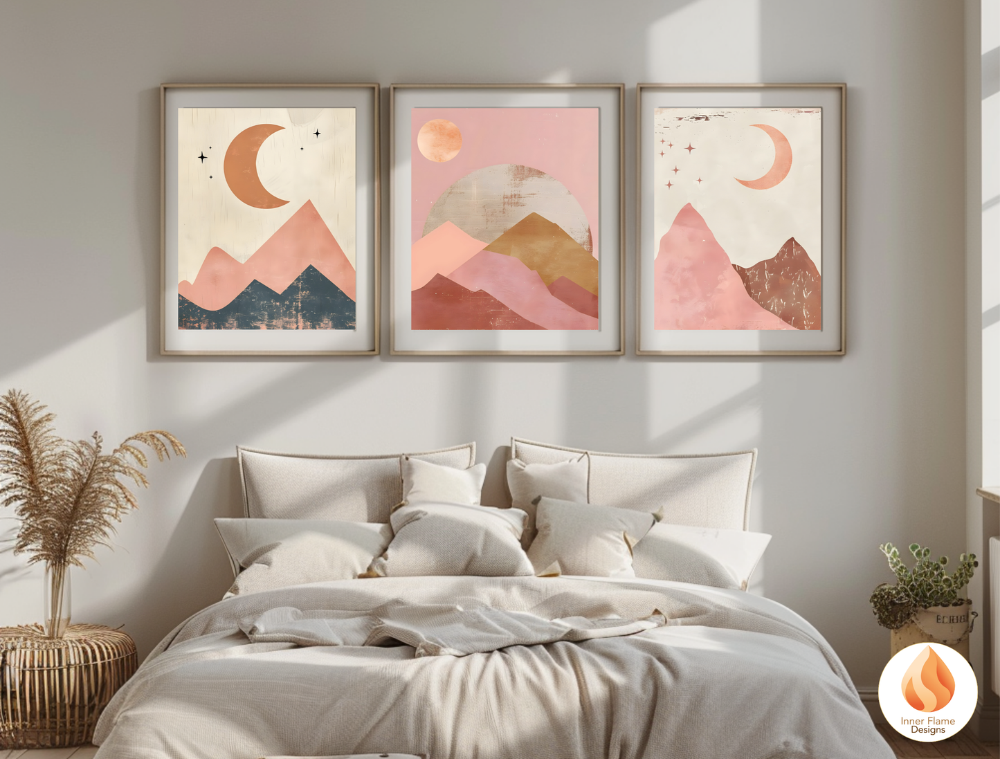 Soothing Boho Wall Art Décor for Modern Home Design | Triptych Artwork (Series 3)