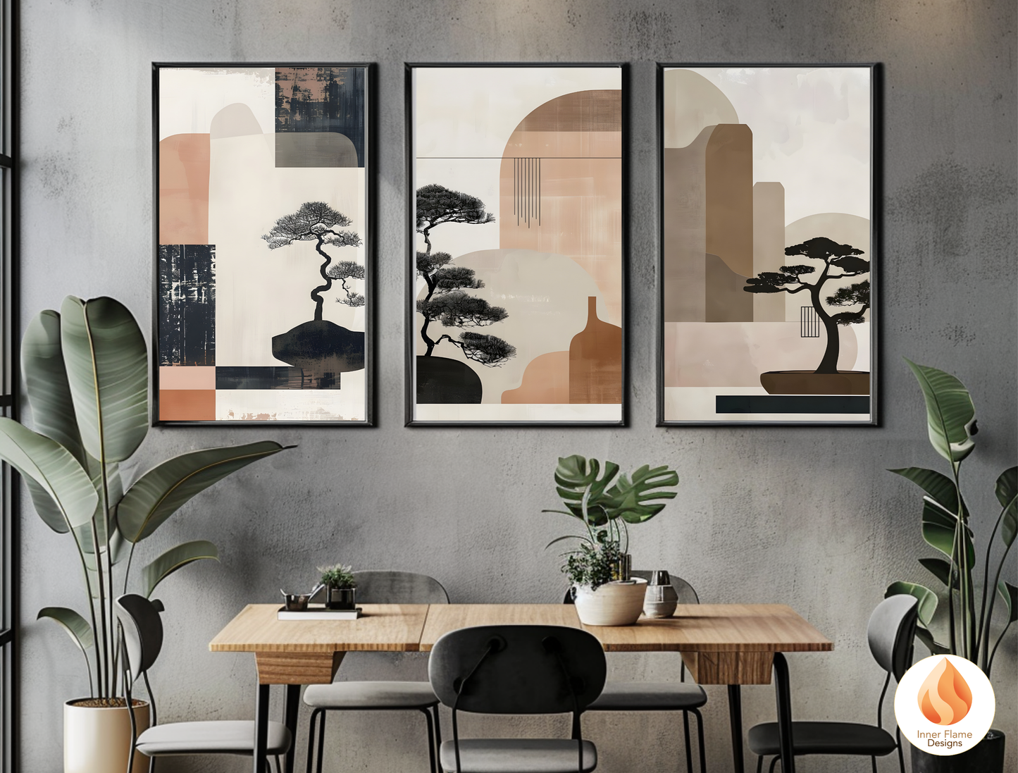 Elegant Japandi Art for Modern Home Design | Triptych Artwork