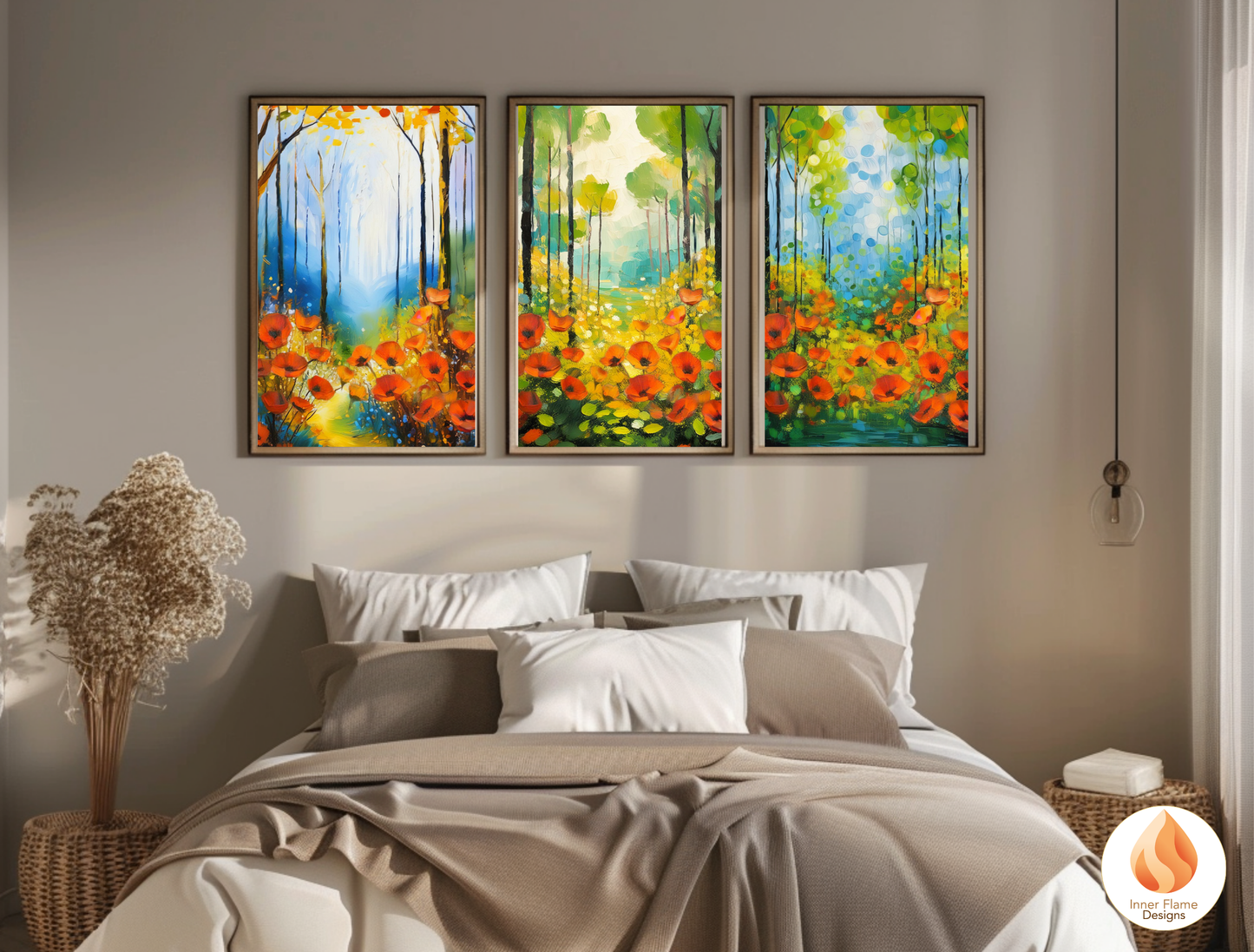 Whimsical Flower Artwork for Modern Home Design | Triptych Artwork